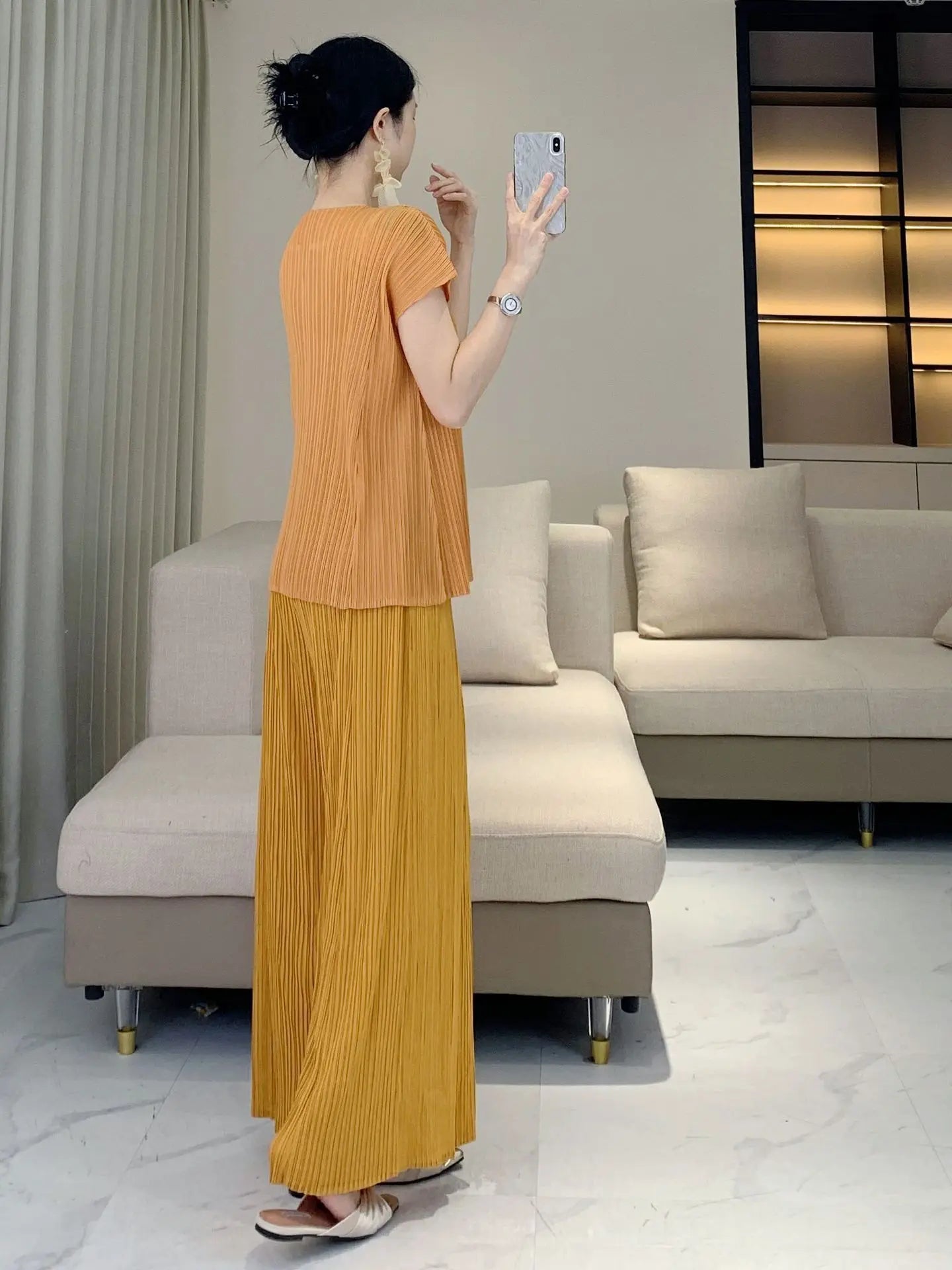 Elegant Pleated Wide-Leg Pants Set