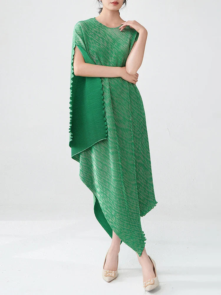 Pleated Asymmetric Dress - Unique Textured Drape