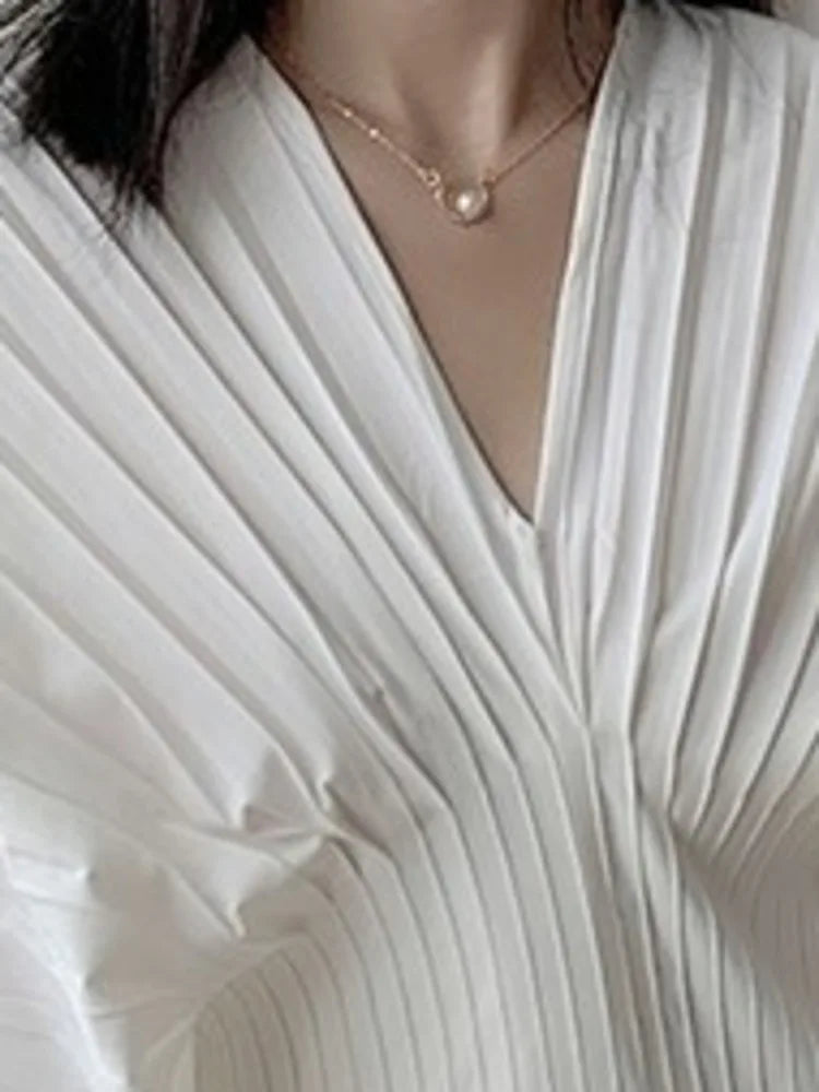 Alexander Plissé V-Neck Top with Fluted Sleeves