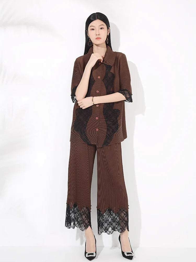 Luxury Petite Pleated Lace Pant Set