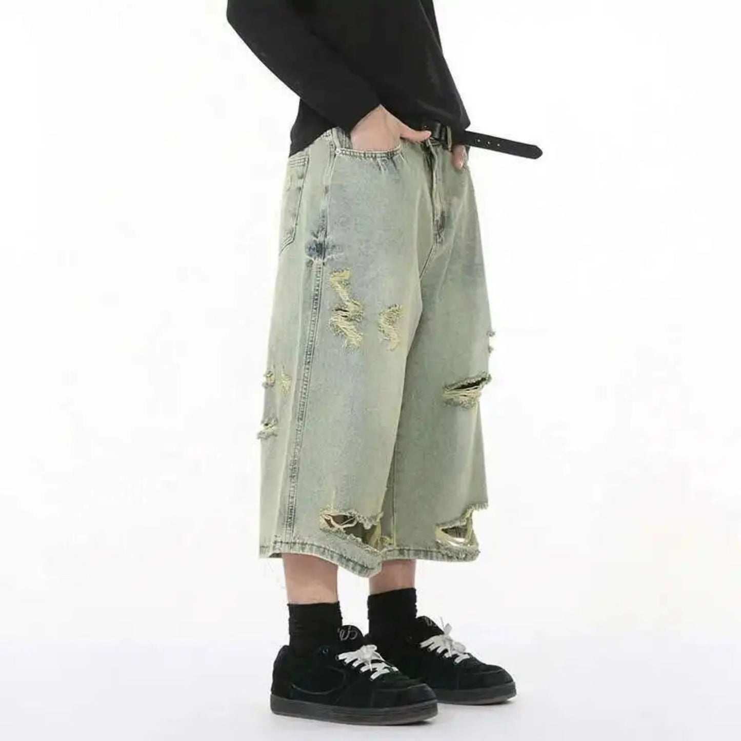 Men's Denim Distressed Long Shorts