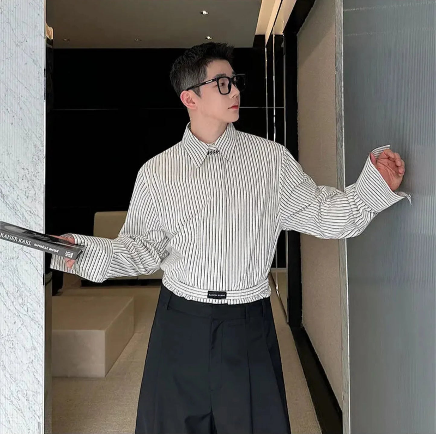 Luxury Men's Streetwear Striped Shirt & Wide-Leg Trousers