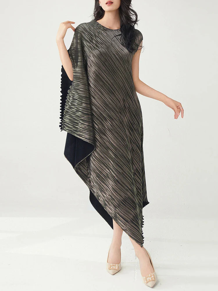 Pleated Asymmetric Dress - Unique Textured Drape