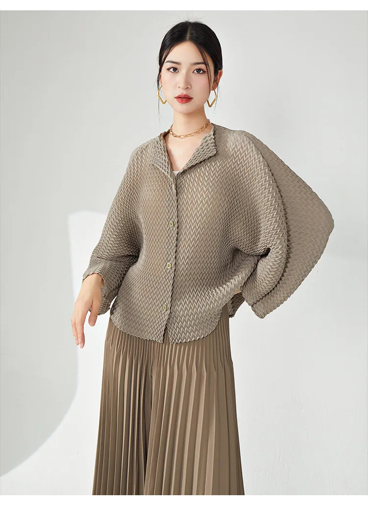 Genuine Pleated Wide Leg Pants & Cardigan Set