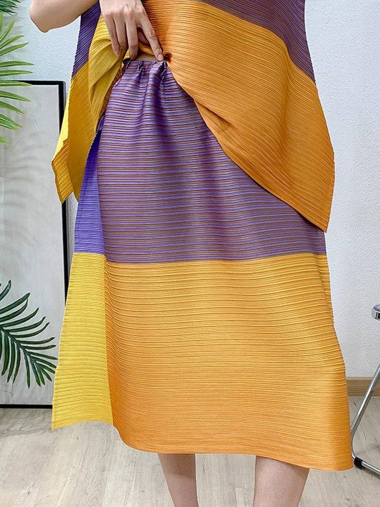 Asymmetric Pleated Sleeveless Top & Skirt