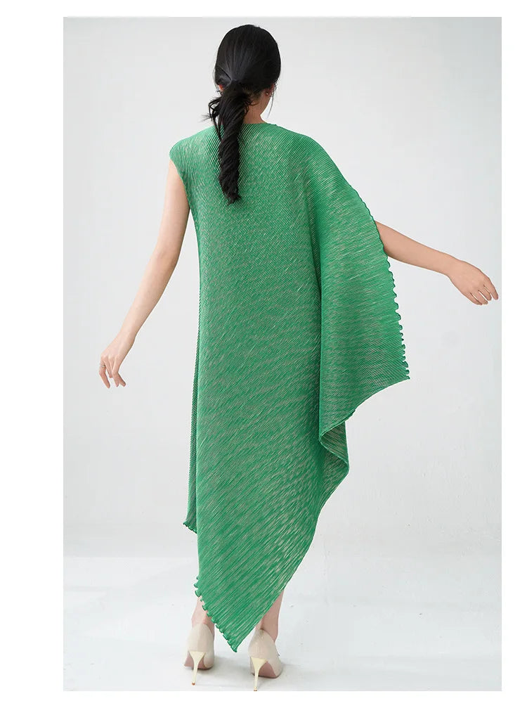 Pleated Asymmetric Dress - Unique Textured Drape