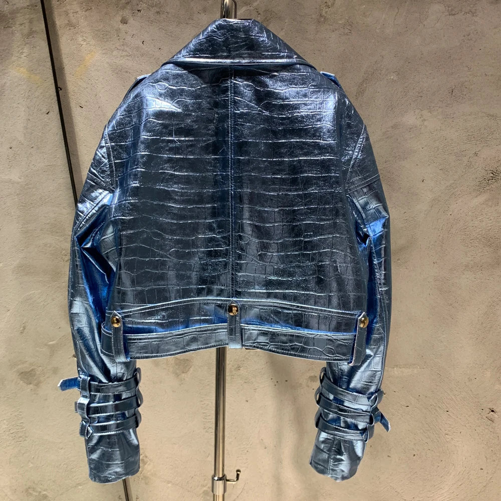 Luxury Women's Lambskin Cropped Biker Jacket