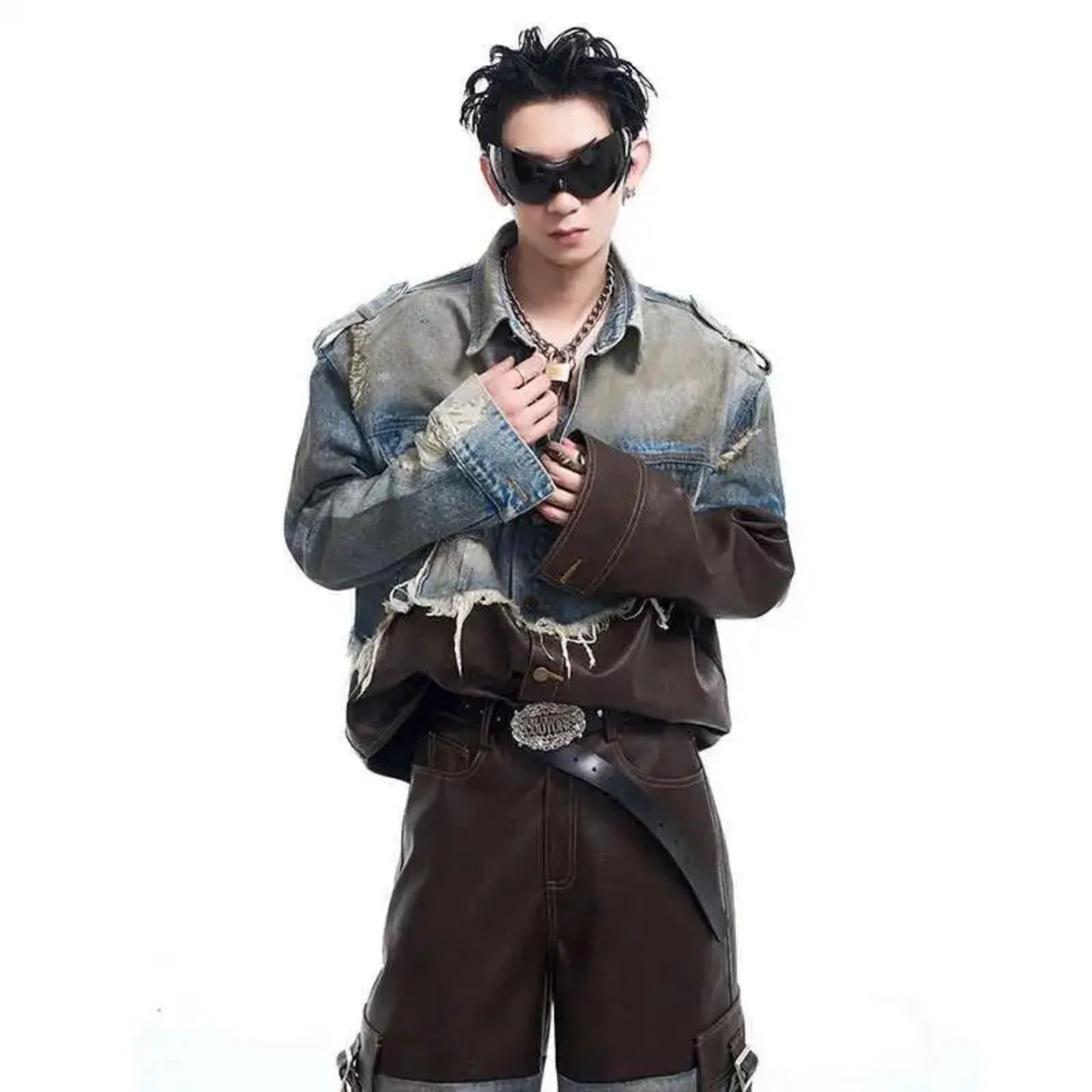Men's Vegan Leather & Distressed Denim Set
