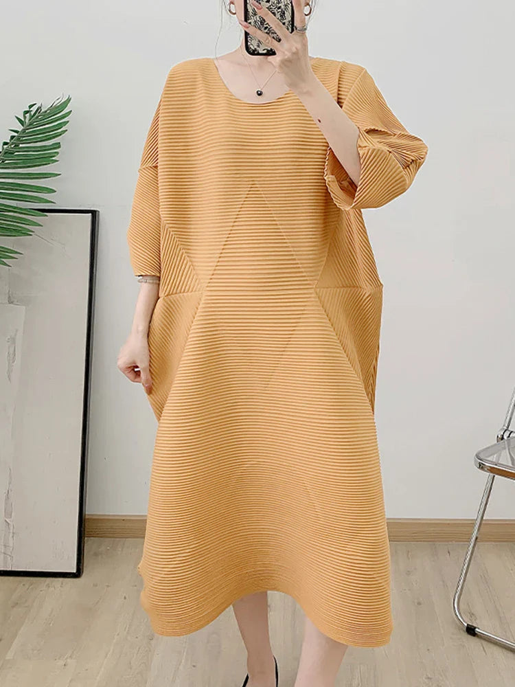 Couture Pleated Midi Dress - Elegant Occasion Wear