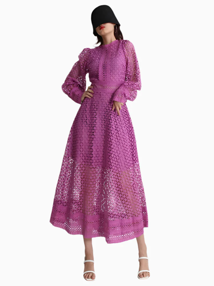 Luxury Lace Midi Dress - Long Balloon Sleeve