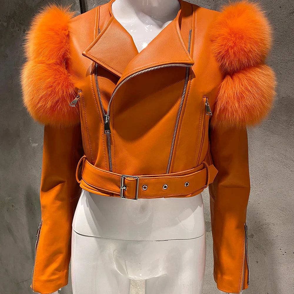 Couture Fox Fur & Leather Crop Jacket