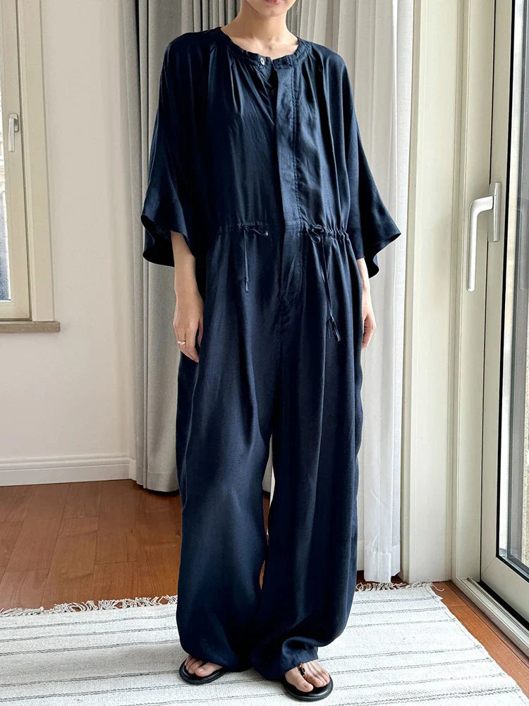 Oversized Linen Blend Jumpsuit - Wide Leg