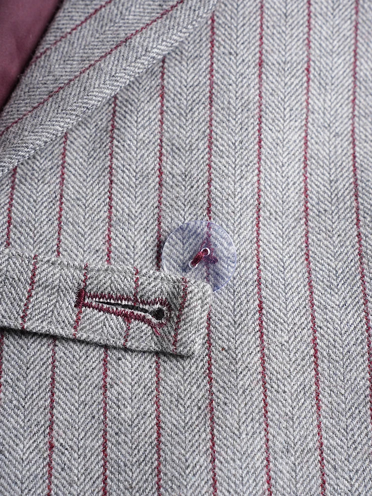 Asymmetric Pinstripe Blazer - Gray Tailored Fit
