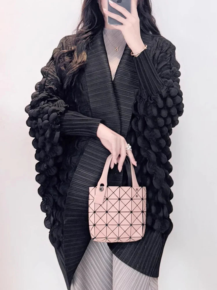 Truly Plissé Pleated Ripple Cardigan Coat