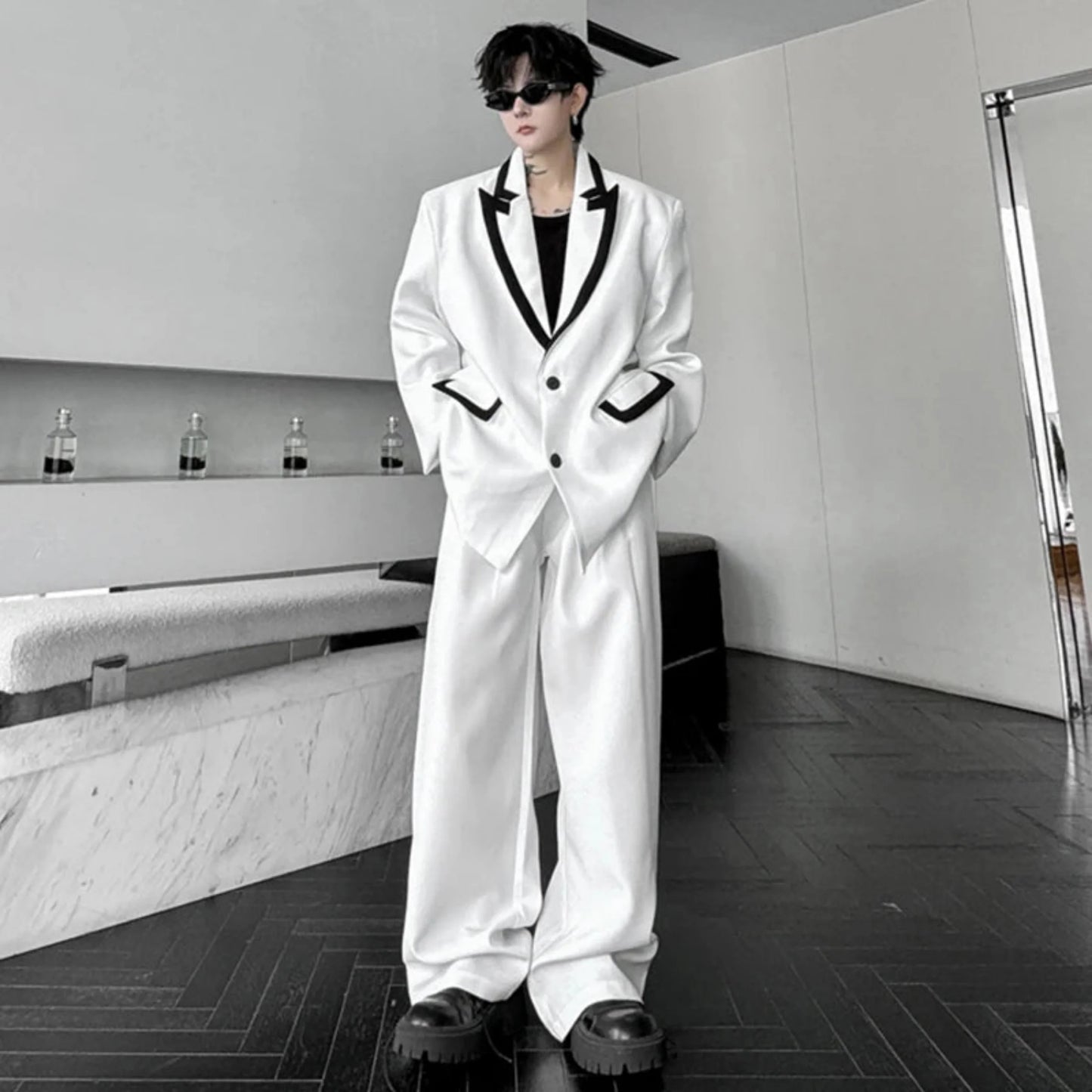 Men's Daily Baggy Blazer & Wide Leg Pants Suit Set