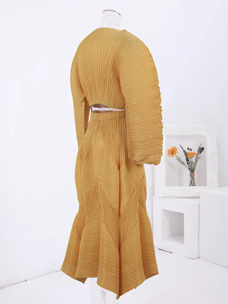 Couture Pleated High-Waisted Skirt & Cropped Top