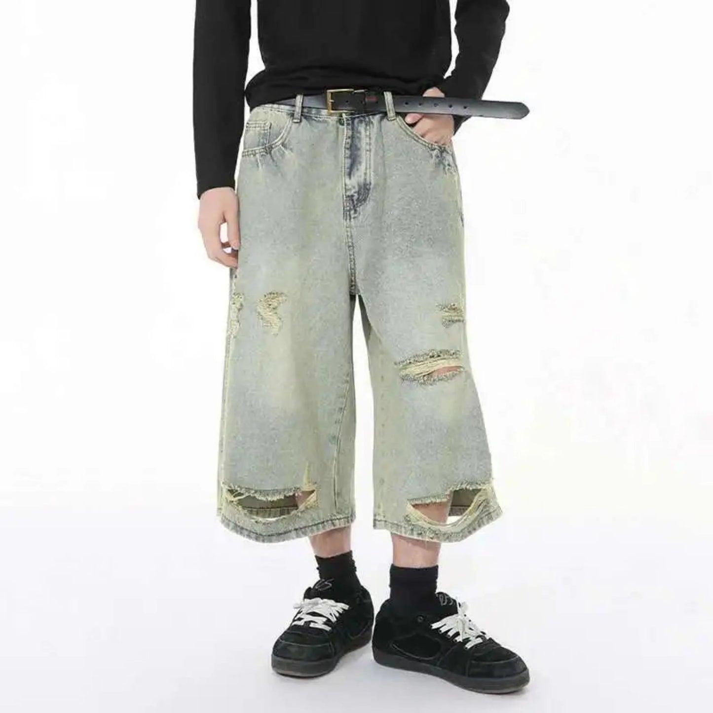 Men's Denim Distressed Long Shorts