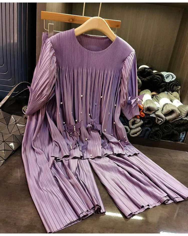 Pleat Pull-On Trousers & Butterfly Top