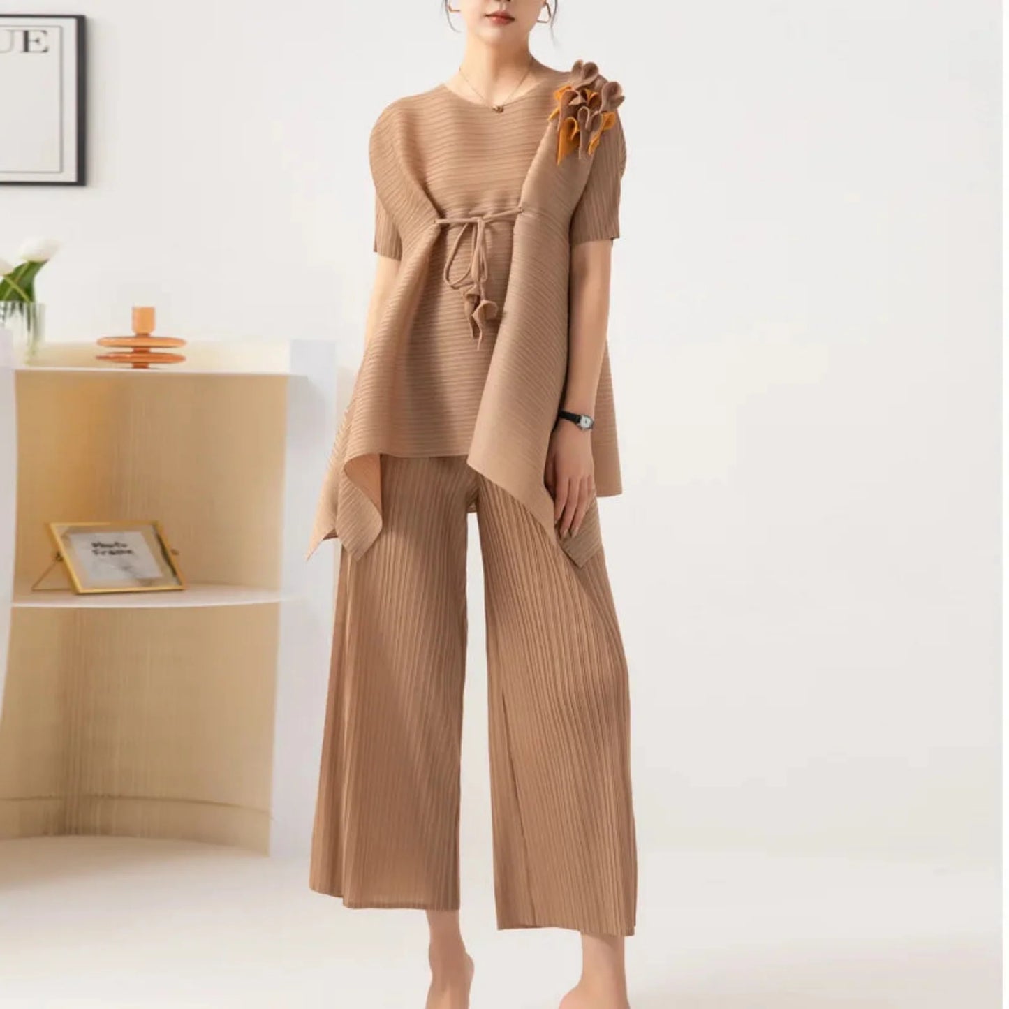 Comfort Pleated Sculptural Pull-On Pant & Top Set