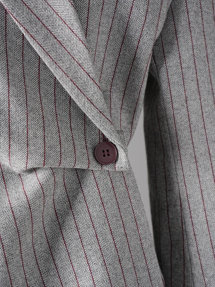 Asymmetric Pinstripe Blazer - Gray Tailored Fit