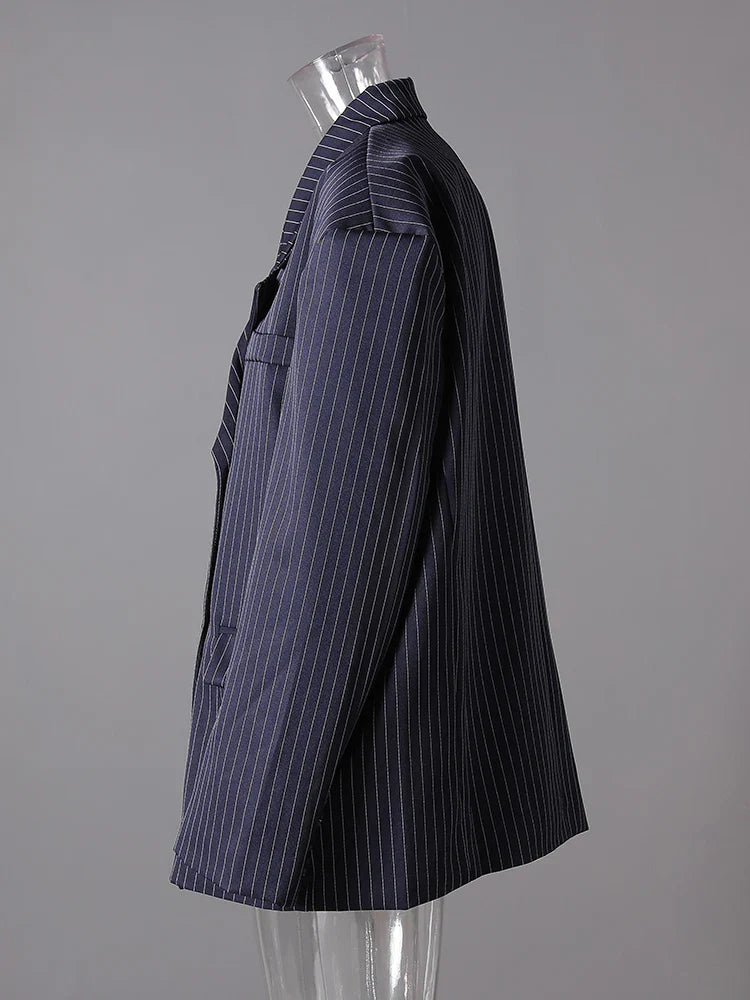 Women's Pinstripe Suit Set - Comfortable Elastic Waistband