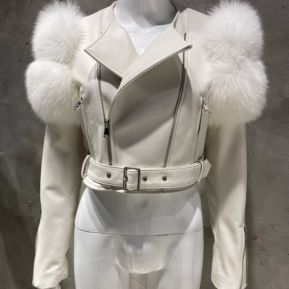 Couture Fox Fur & Leather Crop Jacket