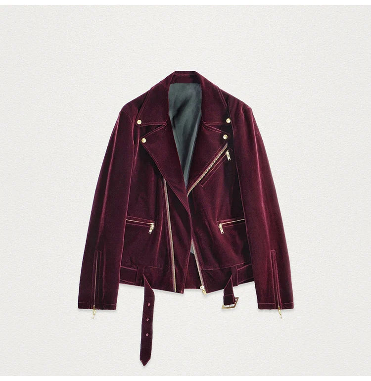 Men's Stylish Velvet Moto Jacket ââ‚?Refined Elegance