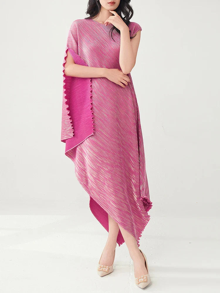 Pleated Asymmetric Dress - Unique Textured Drape