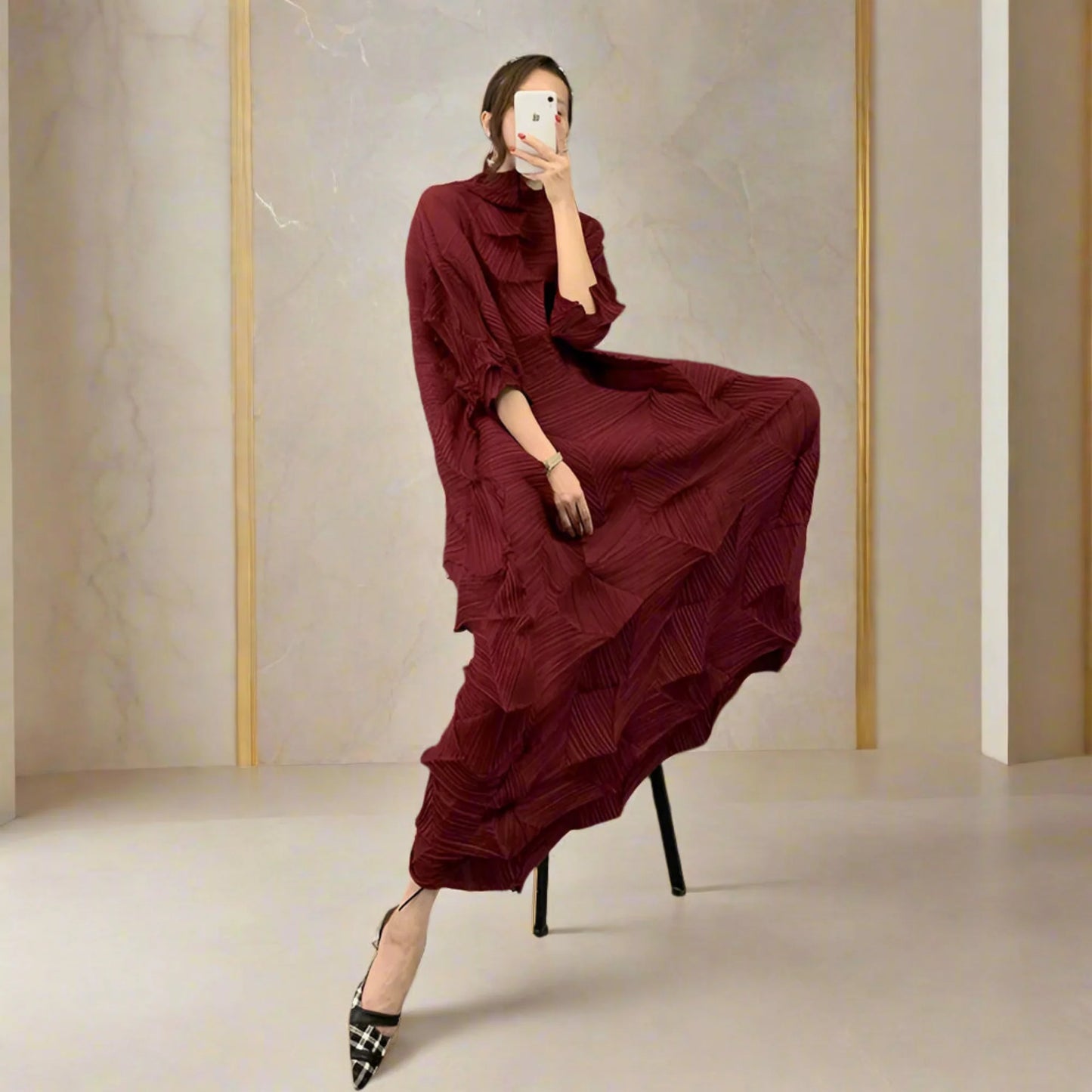 Luxe Geometric Japanese Pleated Dress