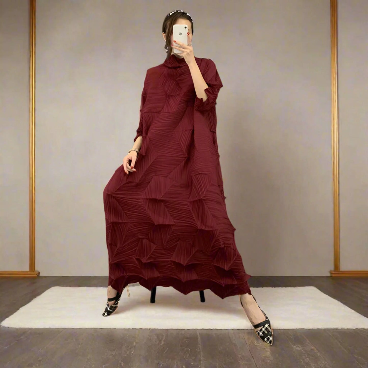 Luxe Geometric Japanese Pleated Dress