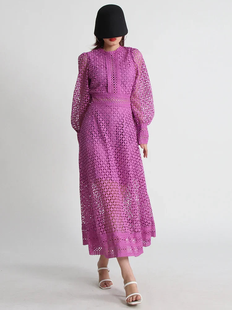 Luxury Lace Midi Dress - Long Balloon Sleeve