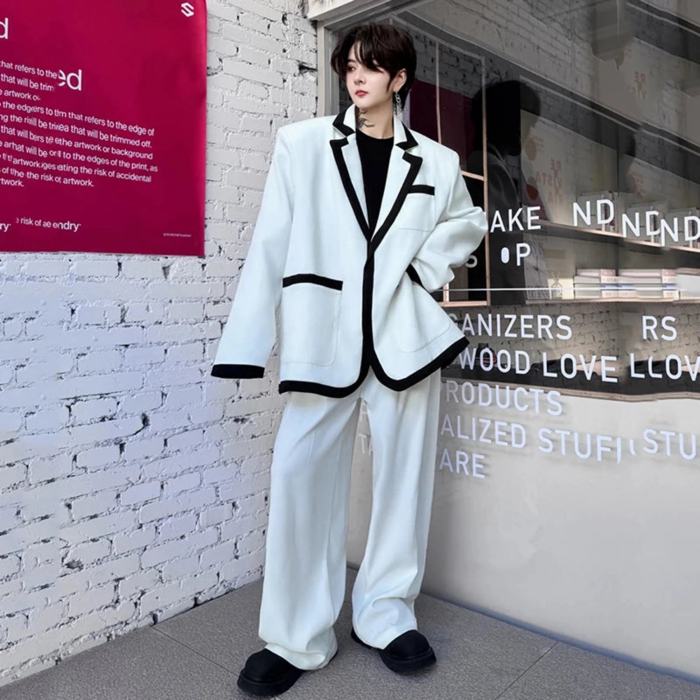 Men's Relaxed-Fit Blazer & Wide-Leg Trousers Suit Set