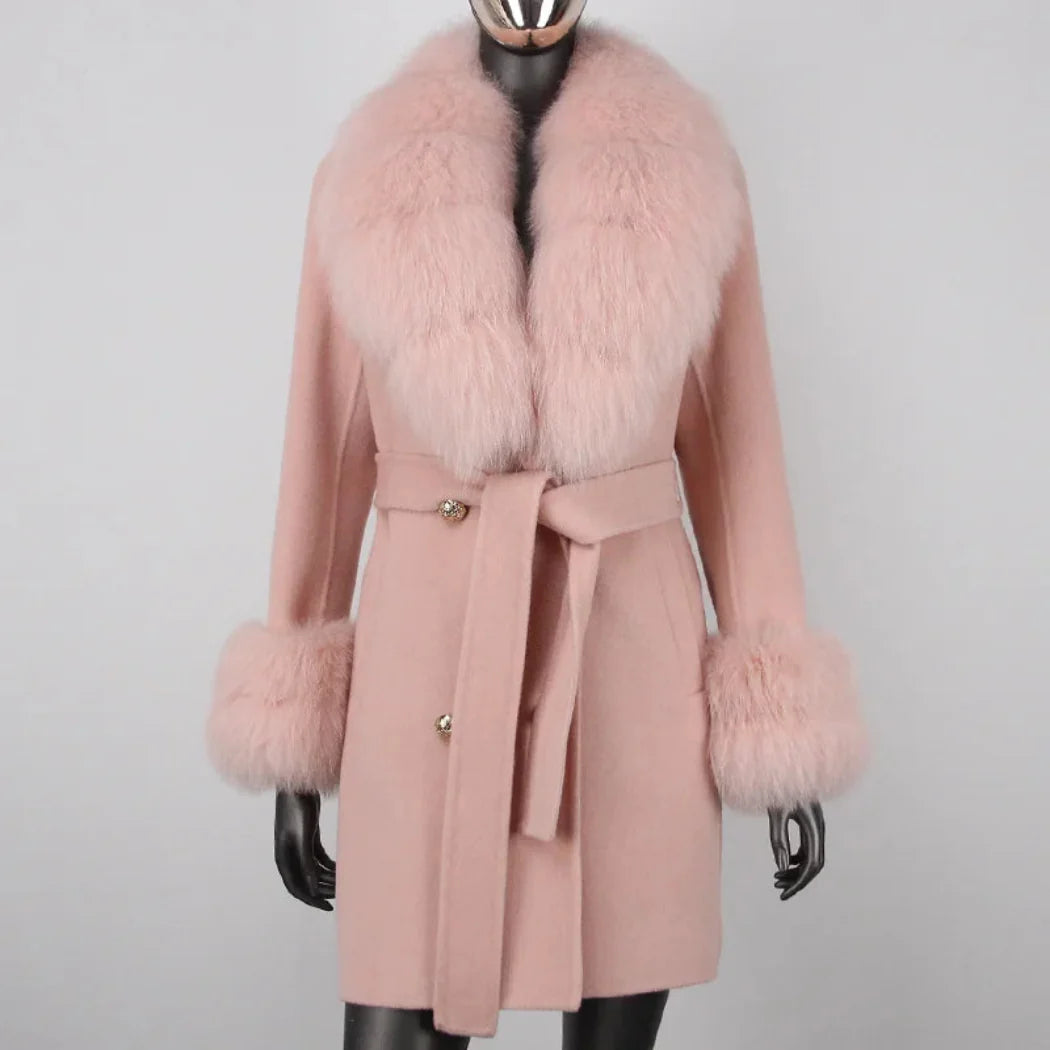 Women's Petite Cashmere & Wool Coat - Fox Fur