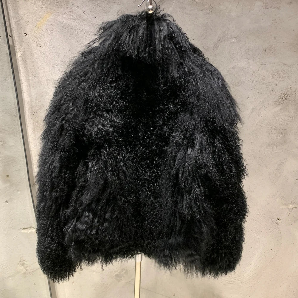 Luxury Women's Genuine Mongolian Sheepskin Fur Coat