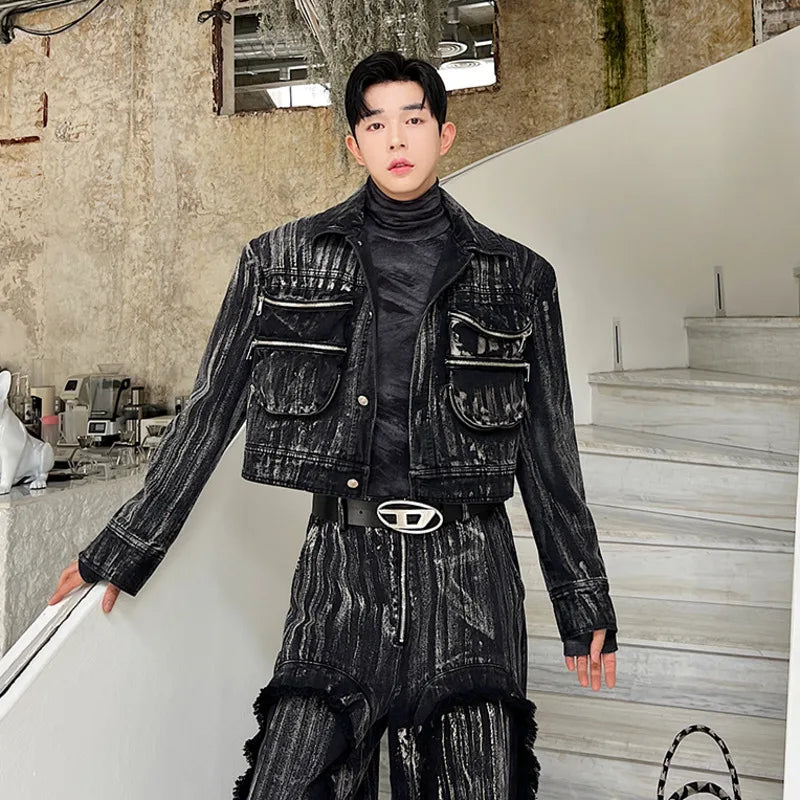 Men's Black Denim 2-Piece Set High Streetwear