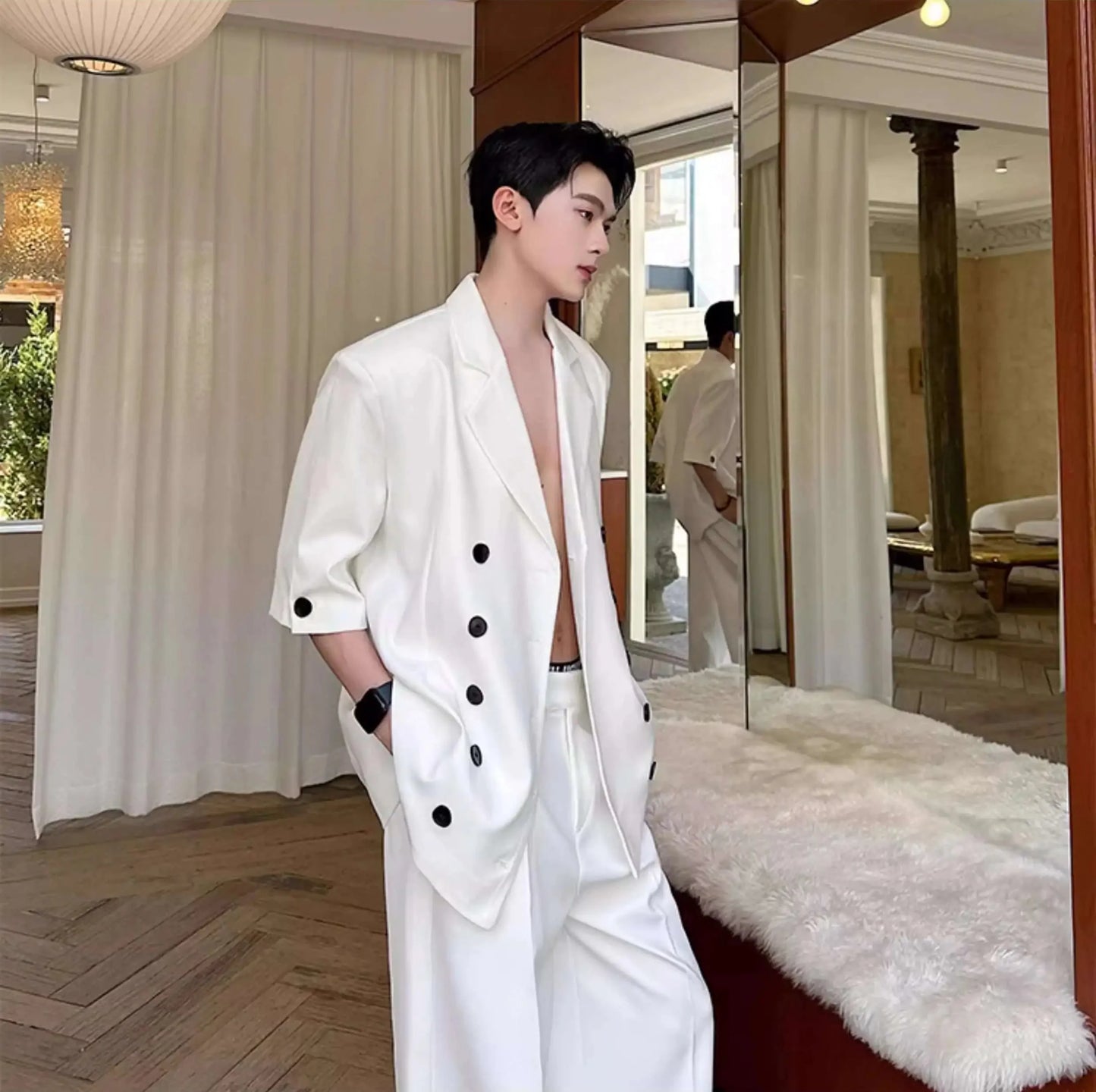Men's Short Sleeve Blazer & Wide Leg Pant Set