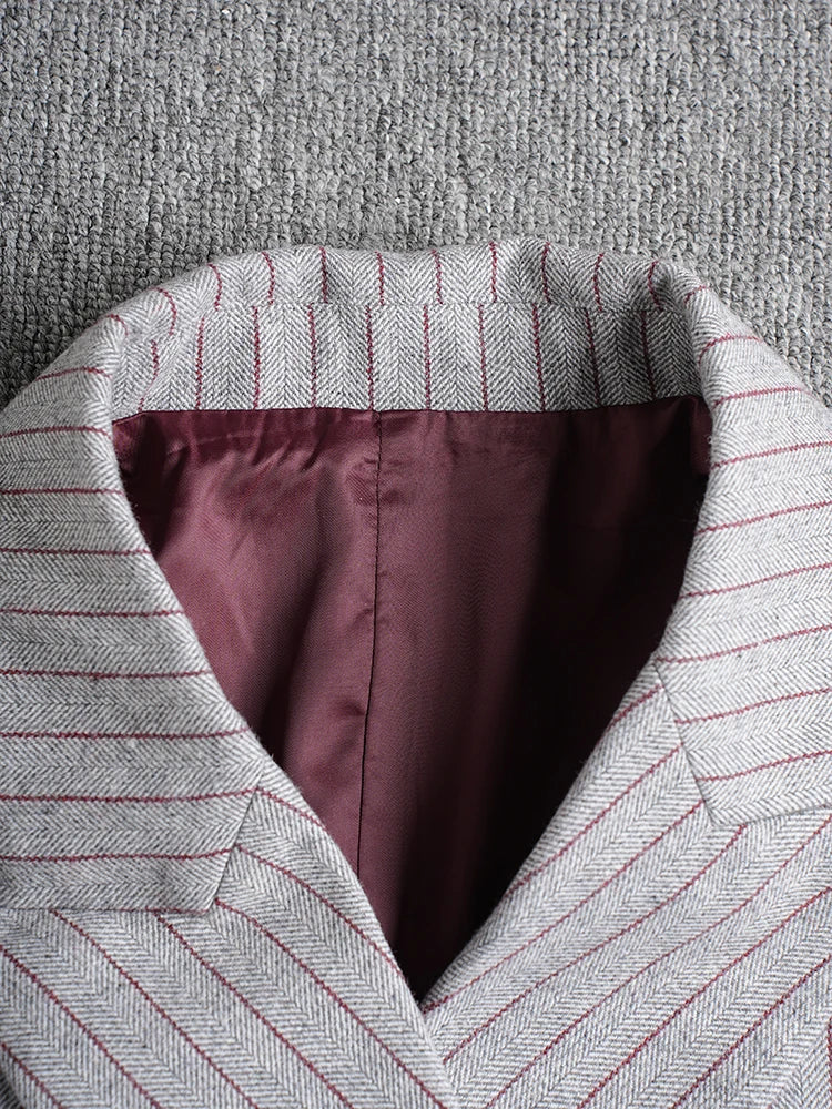 Asymmetric Pinstripe Blazer - Gray Tailored Fit