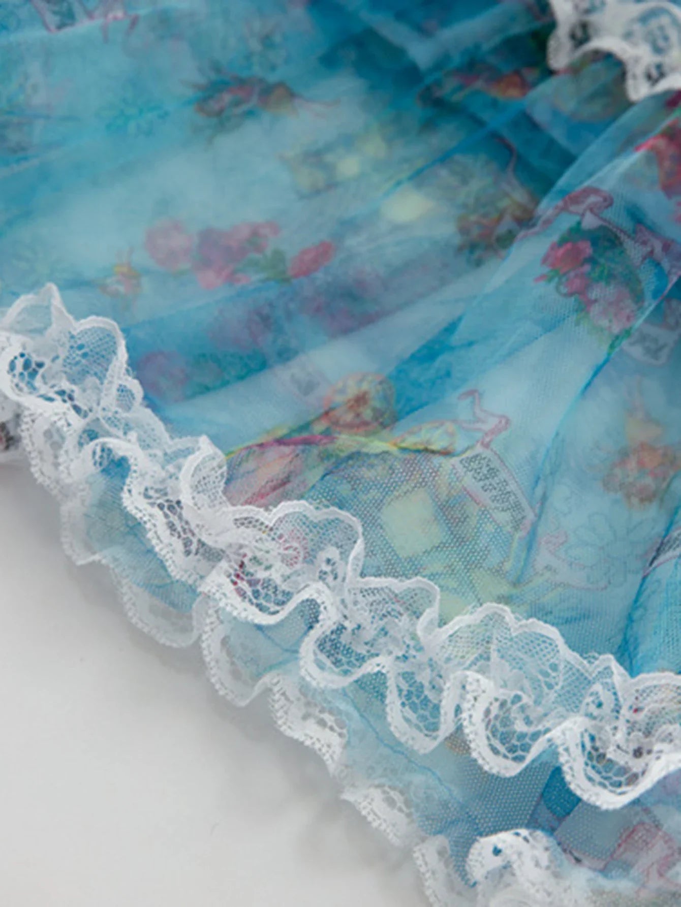Blue Floral Midi Dress Ruffle Cap Sleeves