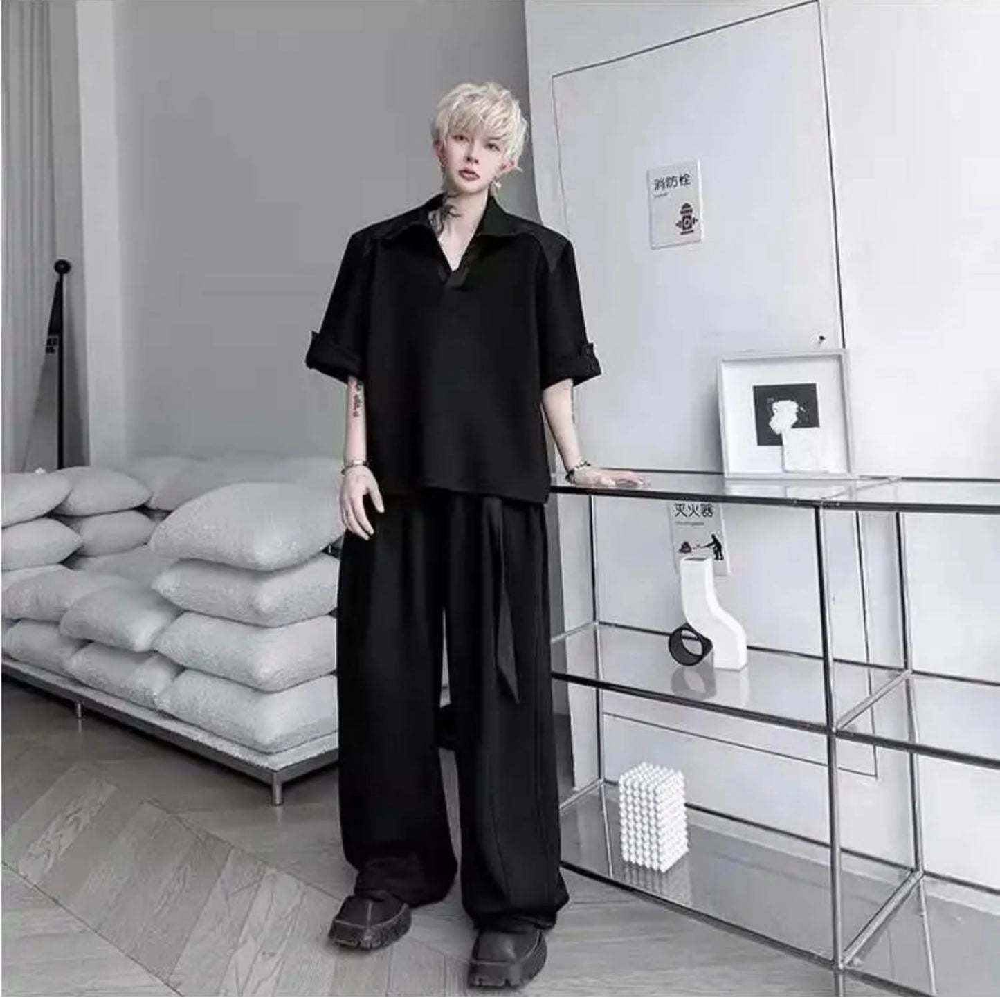 Men's Cotton Wide Leg Pant Set
