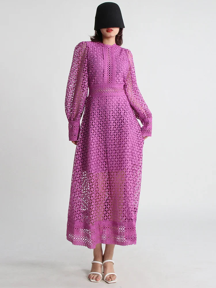 Luxury Lace Midi Dress - Long Balloon Sleeve