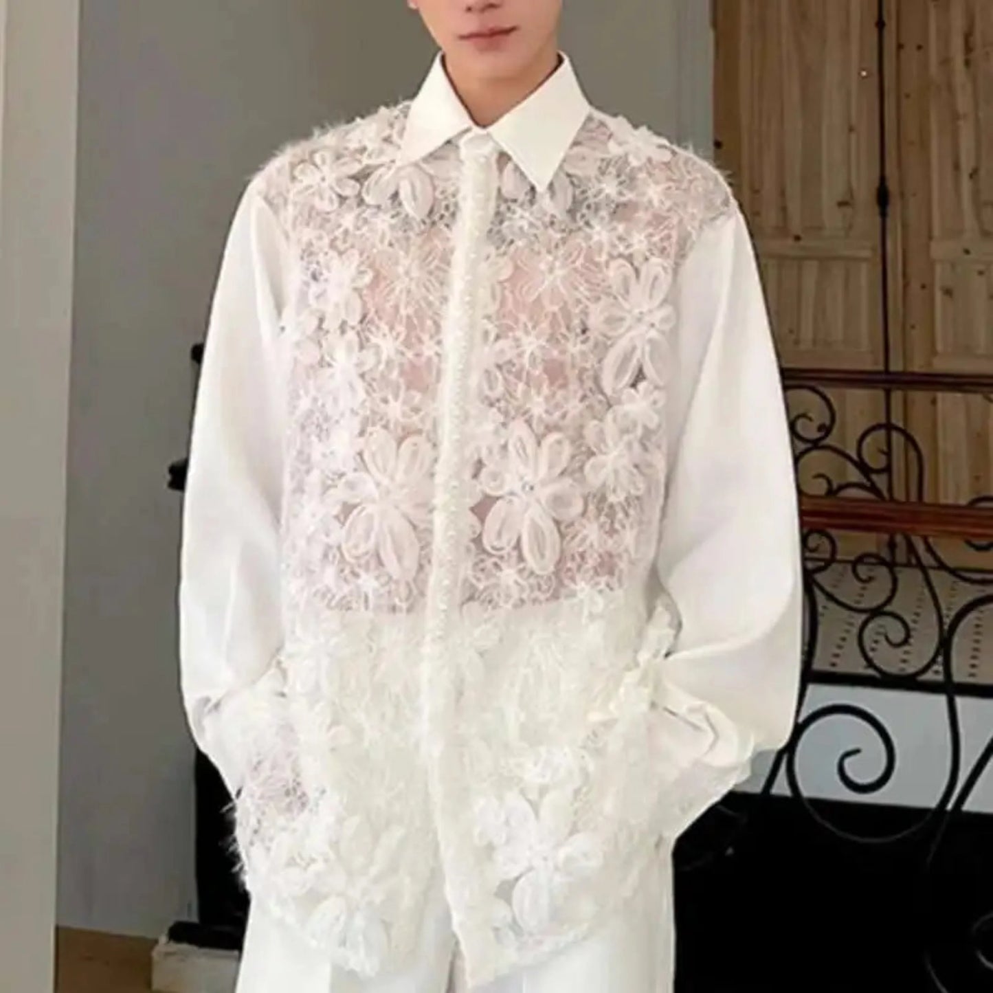 Men's Lace Button-Up Shirt