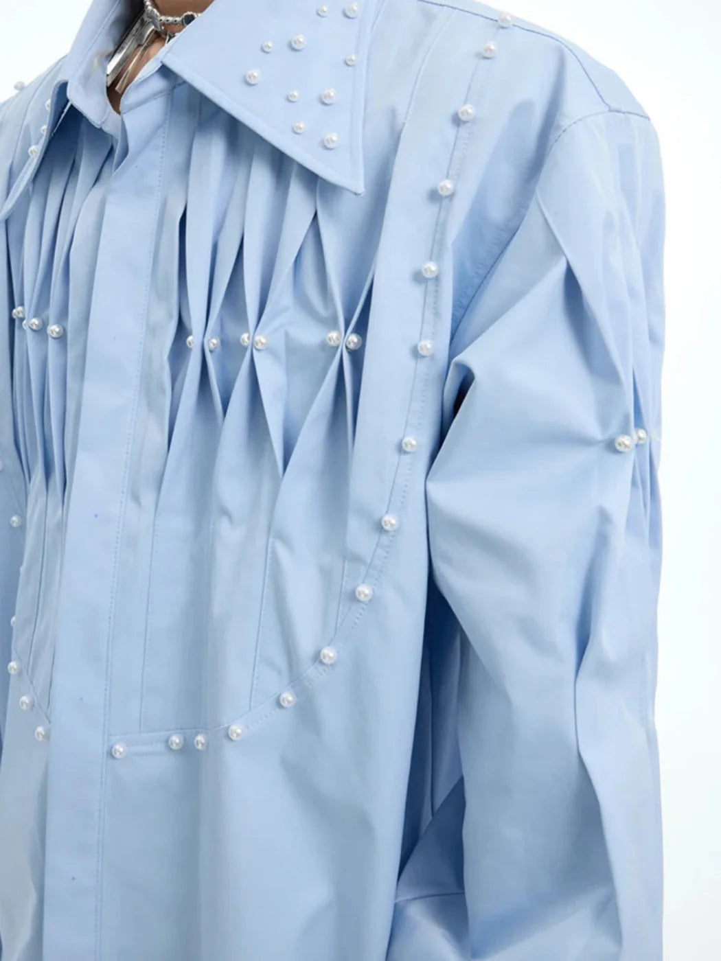 Men's Pearl Pleated Oversized Shirt | Luxe Streetwear