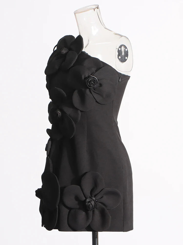 Floral Mini Dress - One-Shoulder Elegance