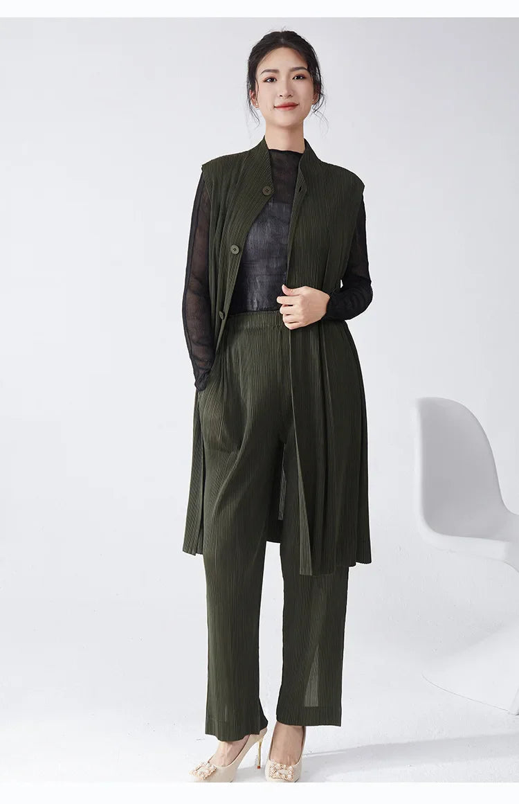 Luxe Pleated Longline Vest & Pull-on Pants Set