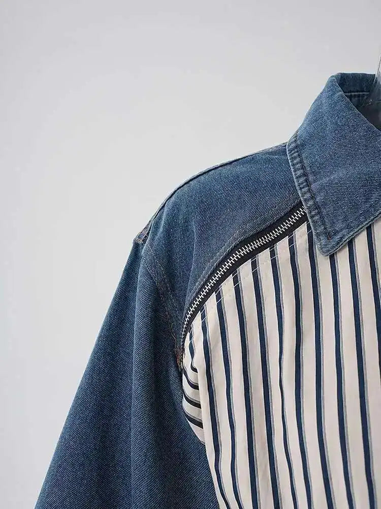 Denim Ruched Stripe Blouse