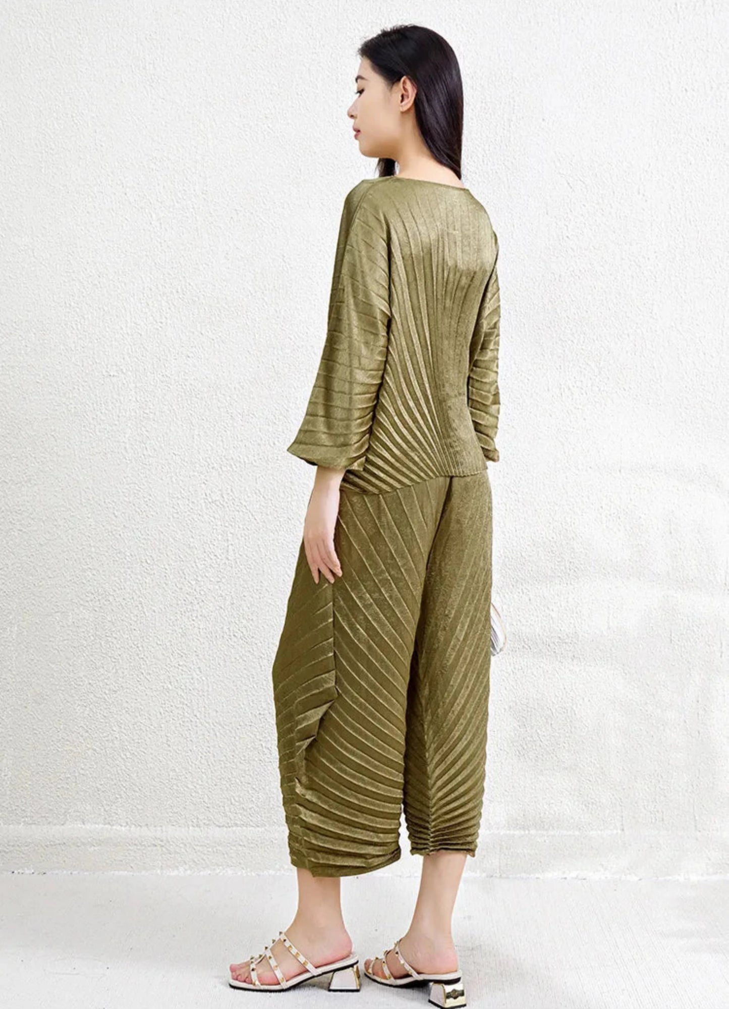 Women's Wide Leg Pleated Two-Piece Set