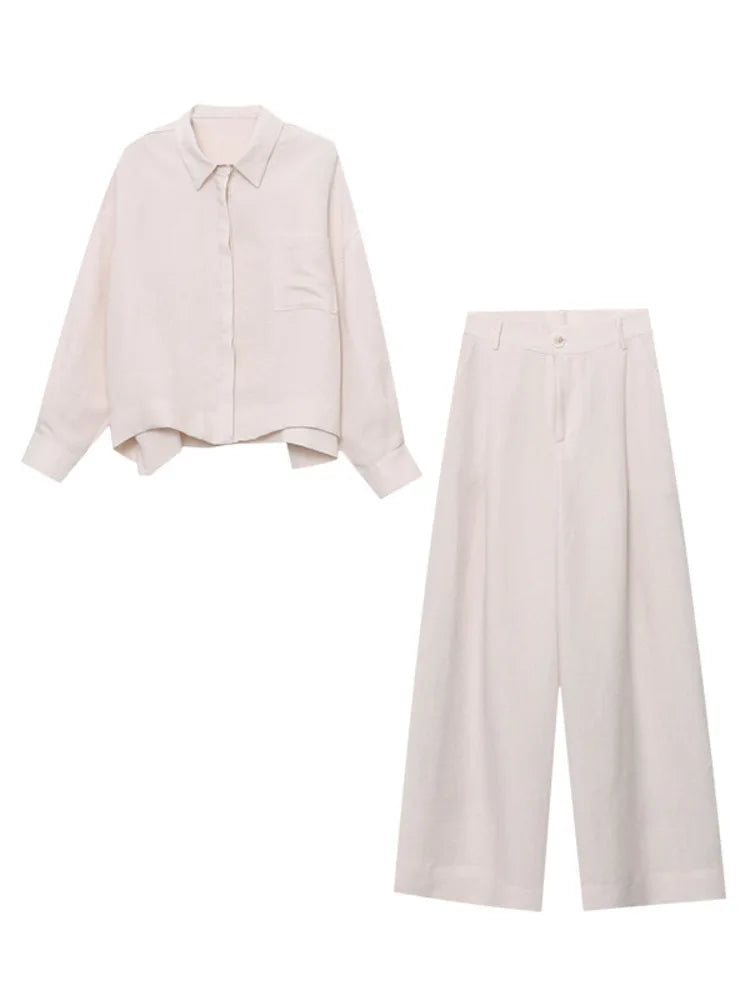 Linen Button-Up Shirt & Wide-Leg Trousers Set