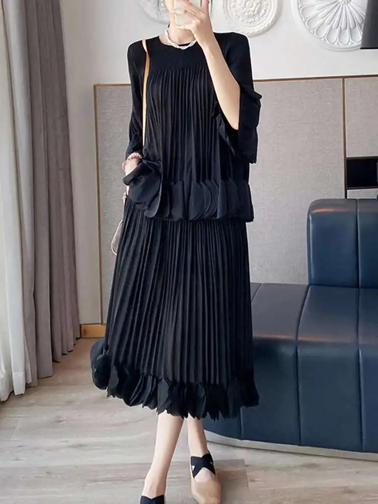 Flowy Pleated Pull-On Skirt Set
