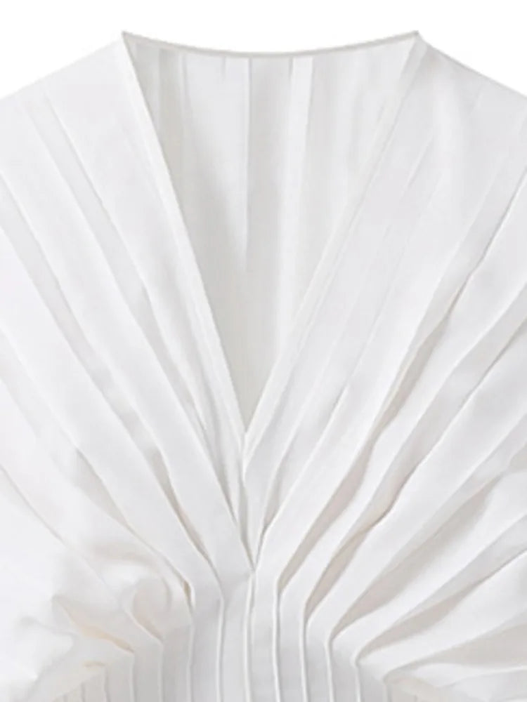 Alexander Plissé V-Neck Top with Fluted Sleeves