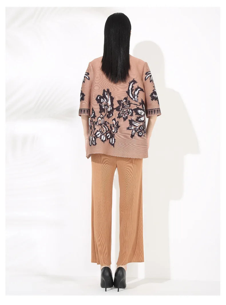 Plissé Set - Floral Top & Pleated Palazzo Pant